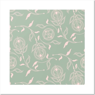 Sage and Blush Medallion Paisley Posters and Art